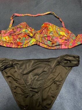 Victoria's Secret Pink Paisley Bandeau Top with Brown Bikini Bottoms